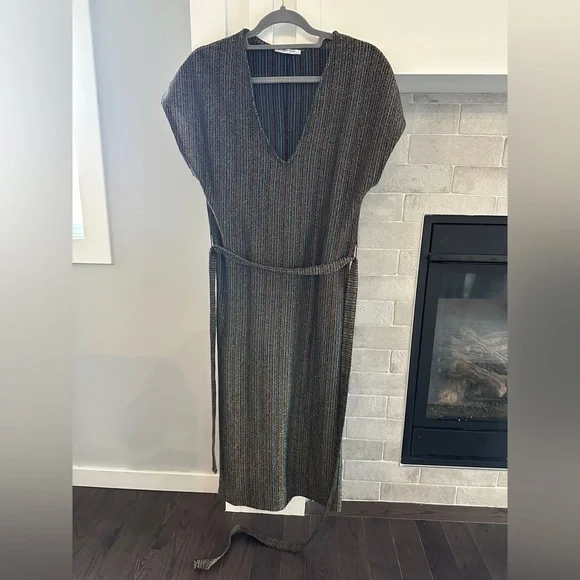 Zara metallic Blue Sheath Maxi Dress with V-Neck| size small - Picture 2 of 6